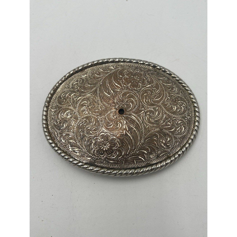 Vintage Western Floral Scroll Belt Buckle Silver Tone Rope Edge Made in USA